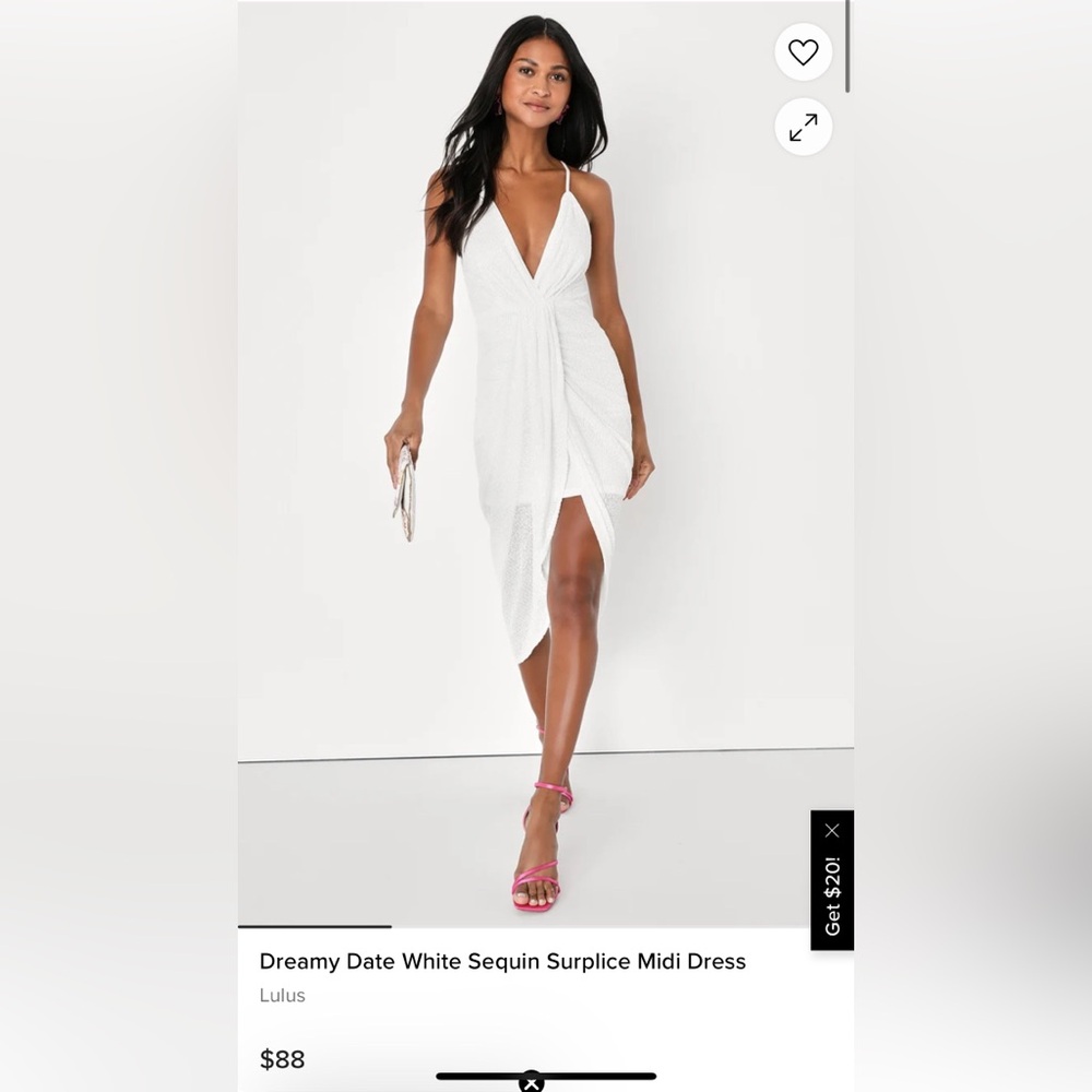 Lulu's Dreamy Date White Sequin Surplice Midi Dress
